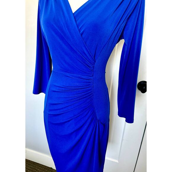 Calvin Klein Bodycon 3/4 Sleeve Dress Electric Blue Ruched Side Women's Size 4 - Picture 6 of 7